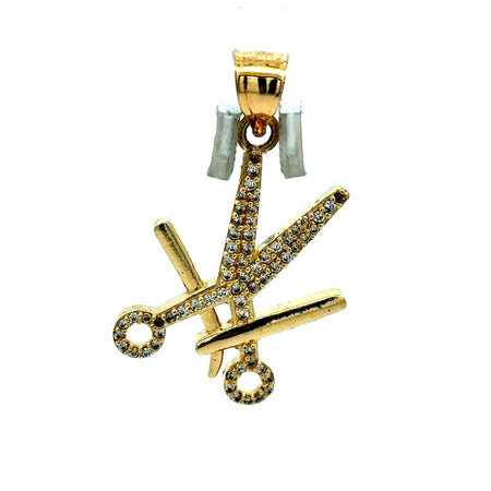 Pendant Barber Shears & Straight Razor with CZ 36.5 10K