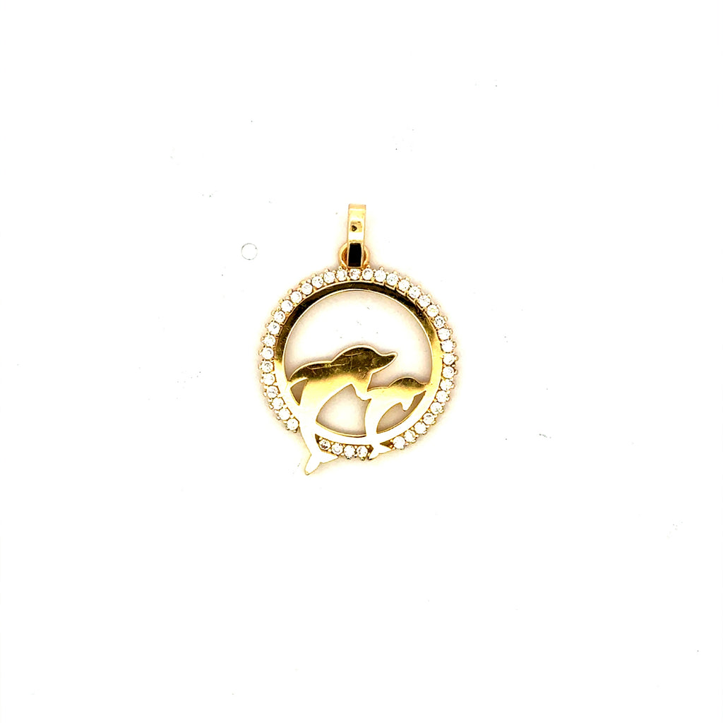 Pendant Jumping Dolphins with CZ 24.5 14K