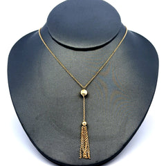 Chain Boston w Lariat Tassel Drop 1mm 18" 14K