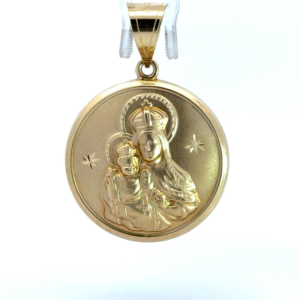 Pendant Hollow DBL-Sided Medallion with Halo Jesus/Madonna 58 10K