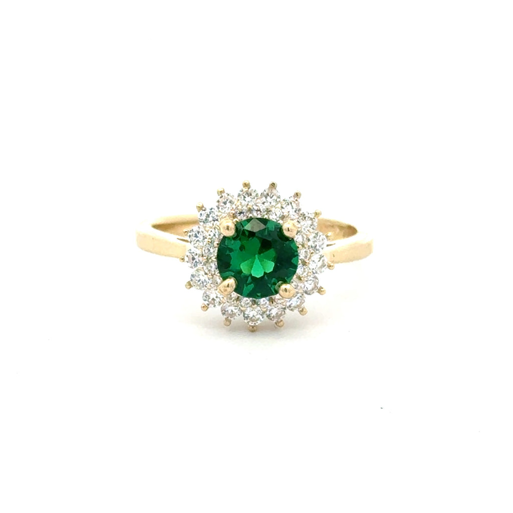Ring Floral Women Green Round Stone 7 2mm 10K