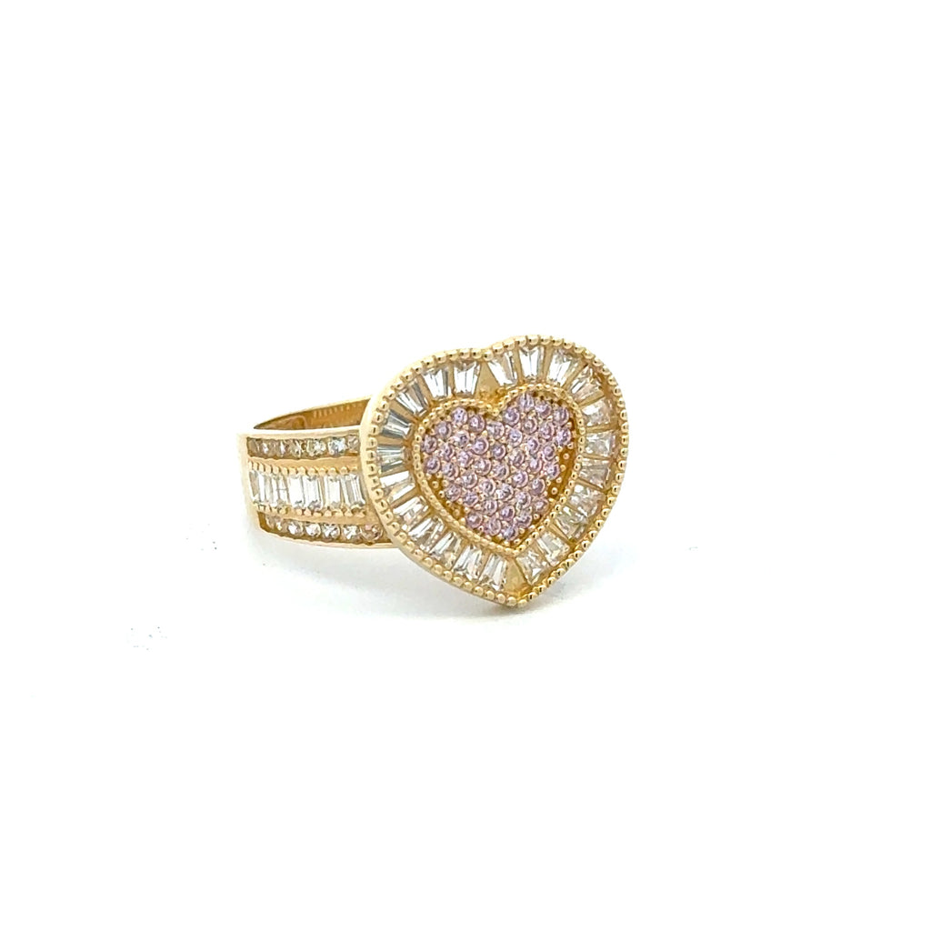 Ring CZ-Iced with Light Pink Heart 7 3mm 10K