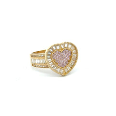 Ring CZ-Iced with Light Pink Heart 7 3mm 10K