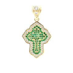Pendant CZ-Iced Trefoil Green Stepped Angular Cross 42 10K