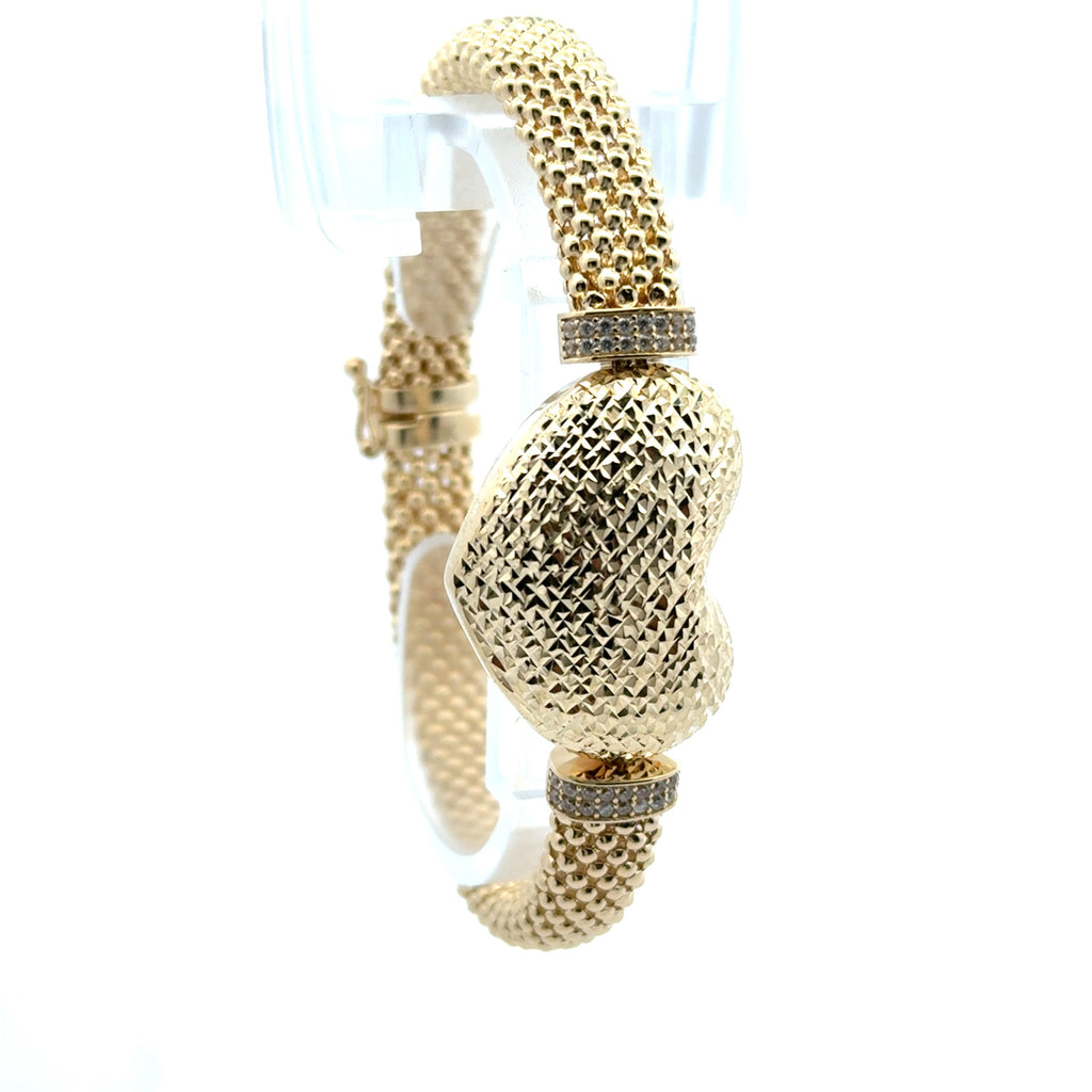 Bracelet Jessica with Rough Textured Heart & CZ 8.5mm 7" 10K