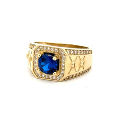 Ring Knot in DBL Ch-Set CZ & Halo Royal Blue Round Stone 10.5 4mm 10K
