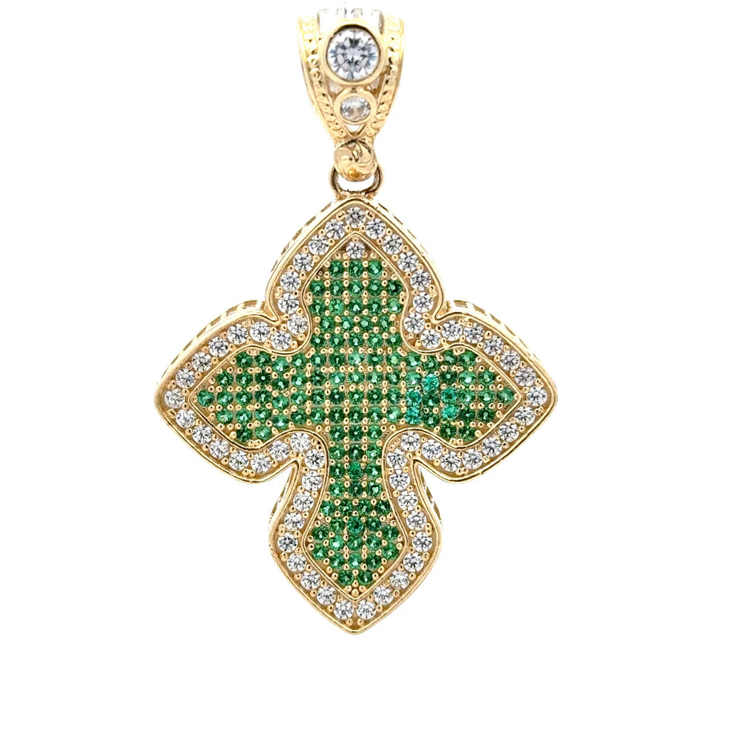 Pendant CZ-Iced Big Trefoil Green Cross 37.5 10K