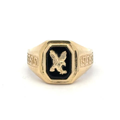 Ring Greek Key and Eagle on Onyx 10.5 4mm 10K