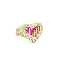 Ring CZ-Iced with Pink Baguette Stones in Heart 9 3.5mm 10K