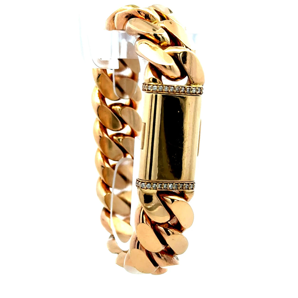 Bracelet Cuban Link with Sided Diamond Sleek Lock 16.5mm 7.5" 10K