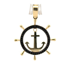 Pendant Ship’s Wheel with Black CZ & Anchor 36.5 10K