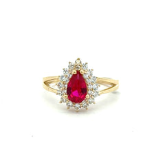 Ring Floral Women Wine Teardrop Stone 6.5 1.5mm 10K