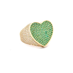 Ring CZ-Iced Big Green Heart 9.5 4.5mm 10K