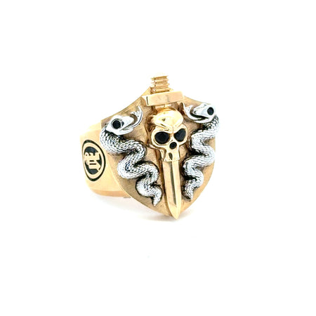 Ring Black Eye Snakes & Skull Sword Shield 12 8mm 10K