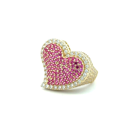 Ring CZ-Iced Big Pink Heart Motif 9 3mm 10K