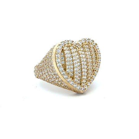 Ring CZ-Iced Big Puff Heart 9 3mm 10K