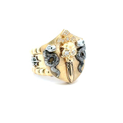 Ring Snakes & Skull Sword Shield with CZ 11.5 8.5mm 10K