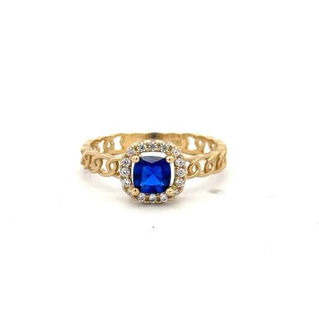 Ring Link Band Royal Blue Square Stone and CZ 7 2.5mm 10K