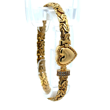 Bracelet Byzantine with Heart Lock & CZ 6.5mm 7" 14K