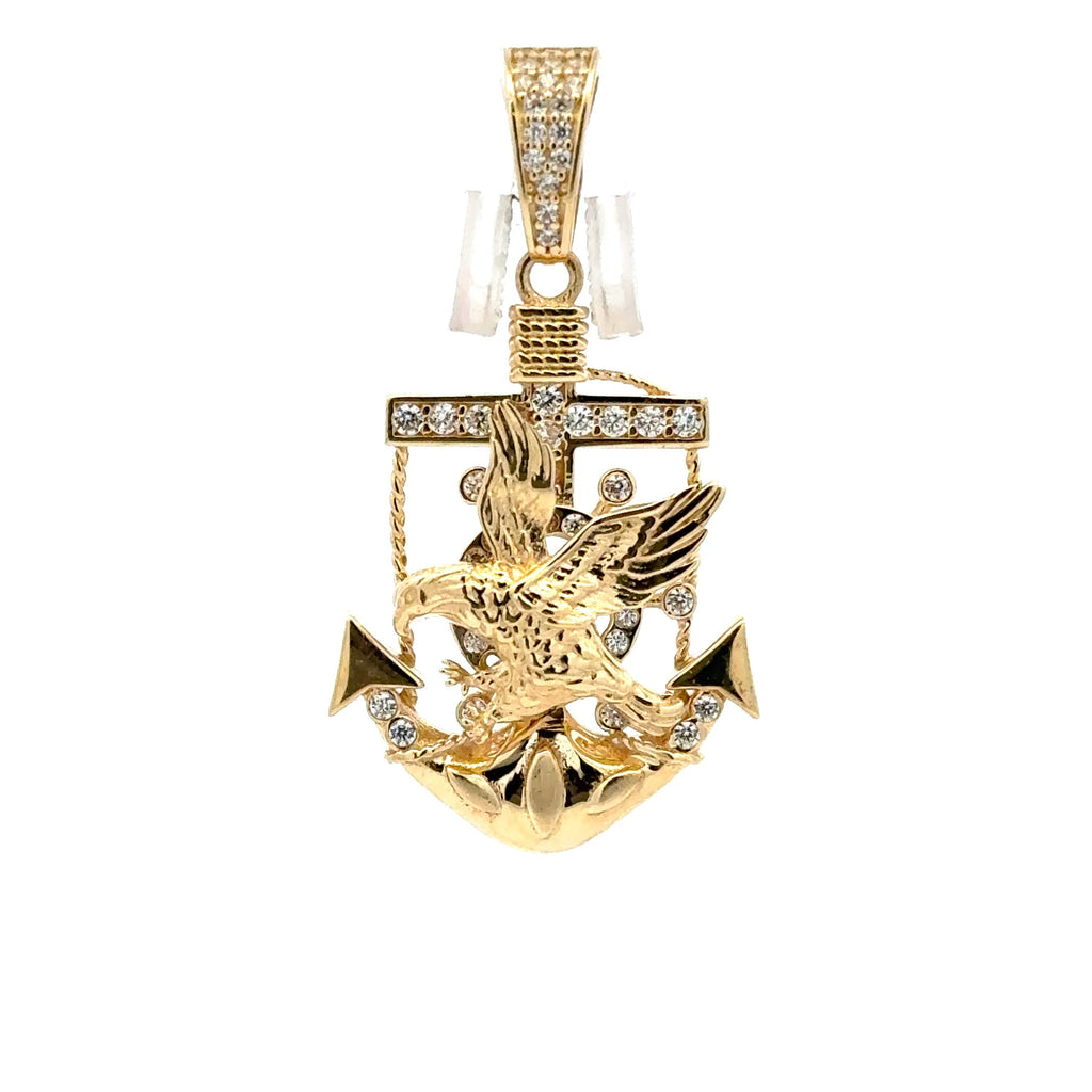 Pendant Eagle on Ship’s Wheel with CZ & Anchor 38.5 10K