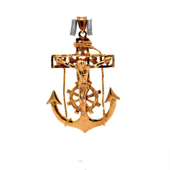 Pendant Ship’s Wheel & Anchor w Jesus on the Cross 53 10K