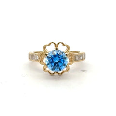 Ring Baguette Band with Sky Blue Stone in Hearts 6.5 2mm 10K