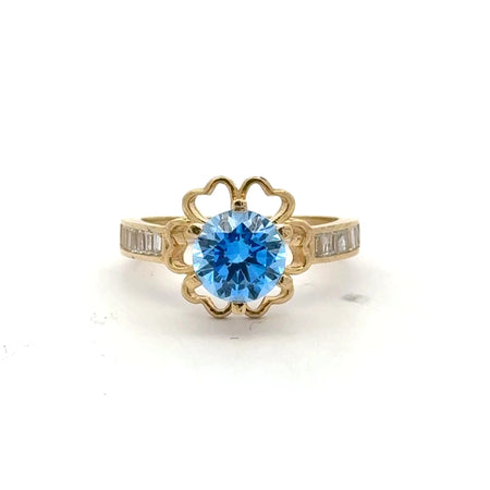 Ring Baguette Band with Sky Blue Stone in Hearts 6.5 2mm 10K