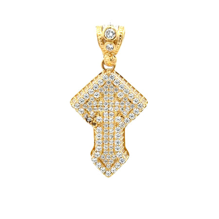 Pendant CZ-Iced Shield Angular Cross 41 10K