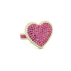 Ring Band with CZ-Iced Big Pink Heart 7.5 3.5mm 10K