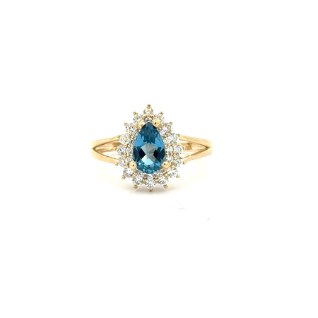 Ring Floral Women Blue Teardrop Stone 7 1.5mm 10K