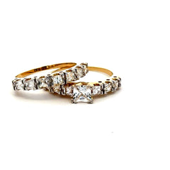 Ring CZ Engagement Duo Set 8 3mm 10K