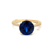 Ring Women CZ-Iced Band Royal Blue Round Stone 6.5 1.5mm 10K