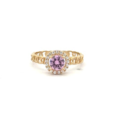 Ring Link Band Rose Round Stone and CZ 7 2.5mm 10K