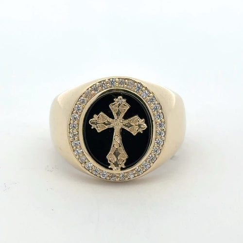Ring Cross on Onyx & CZ 11 5mm 10K
