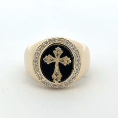 Ring Face of Jesus on Onyx & CZ 11 5mm 10K
