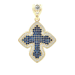Pendant CZ-Iced Big Trefoil Blue Cross 37 10K