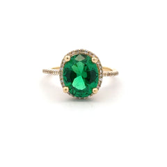 Ring Women Green Oval Stone and CZ 7 1mm 10K