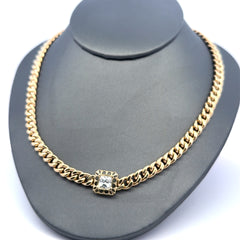 Necklaces Hollow Cuban with White Stone Detail 6mm 18" 10K