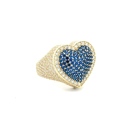 Ring CZ-Iced Big Blue Puff Heart 9 4mm 10K