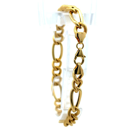 Bracelet Textured Hollow Figaro 7.5mm 7.5" 14K
