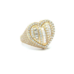 Ring CZ-Iced with Baguette Stones in Big Puff Heart 7 3.5mm 10K