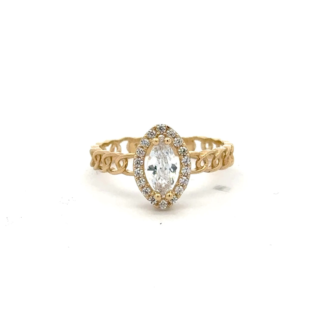 Ring Link Band Cat Eye Stone and CZ 7 2.5mm 10K