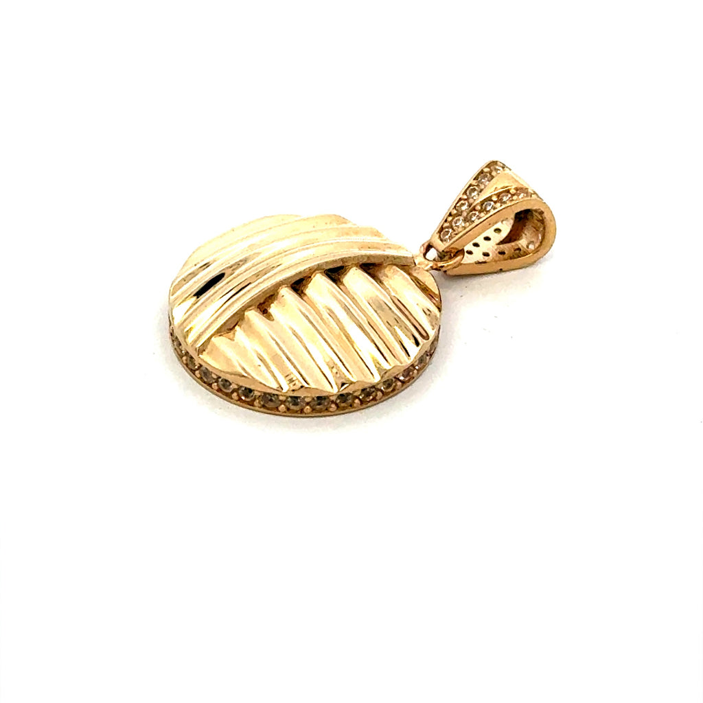 Pendant Round Striped with CZ 29 14K