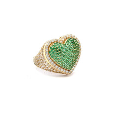 Ring CZ-Iced Big Green Puff Heart 7.5 4.5mm 10K