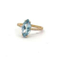 Ring Women CZ-Iced Band Sky Blue Cat Eye Stone 6.5 1.5mm 10K
