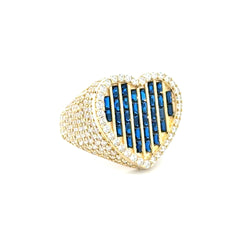 Ring CZ-Iced with Blue Baguette Stones in Big Heart 9.5 3.5mm 10K