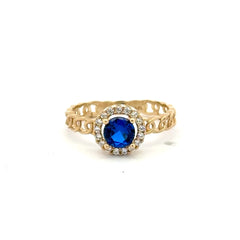 Ring Link Band Royal Blue Round Stone and CZ 7 1.5mm 10K