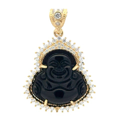 Pendant CZ Halo Seated Black Buddha 40 10K