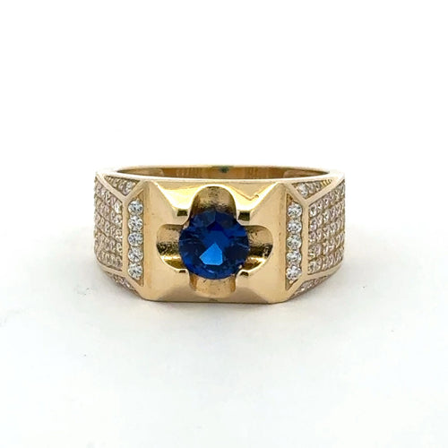 Ring Men's Pavé & Royal Blue Round Stone 10.5 5mm 10K