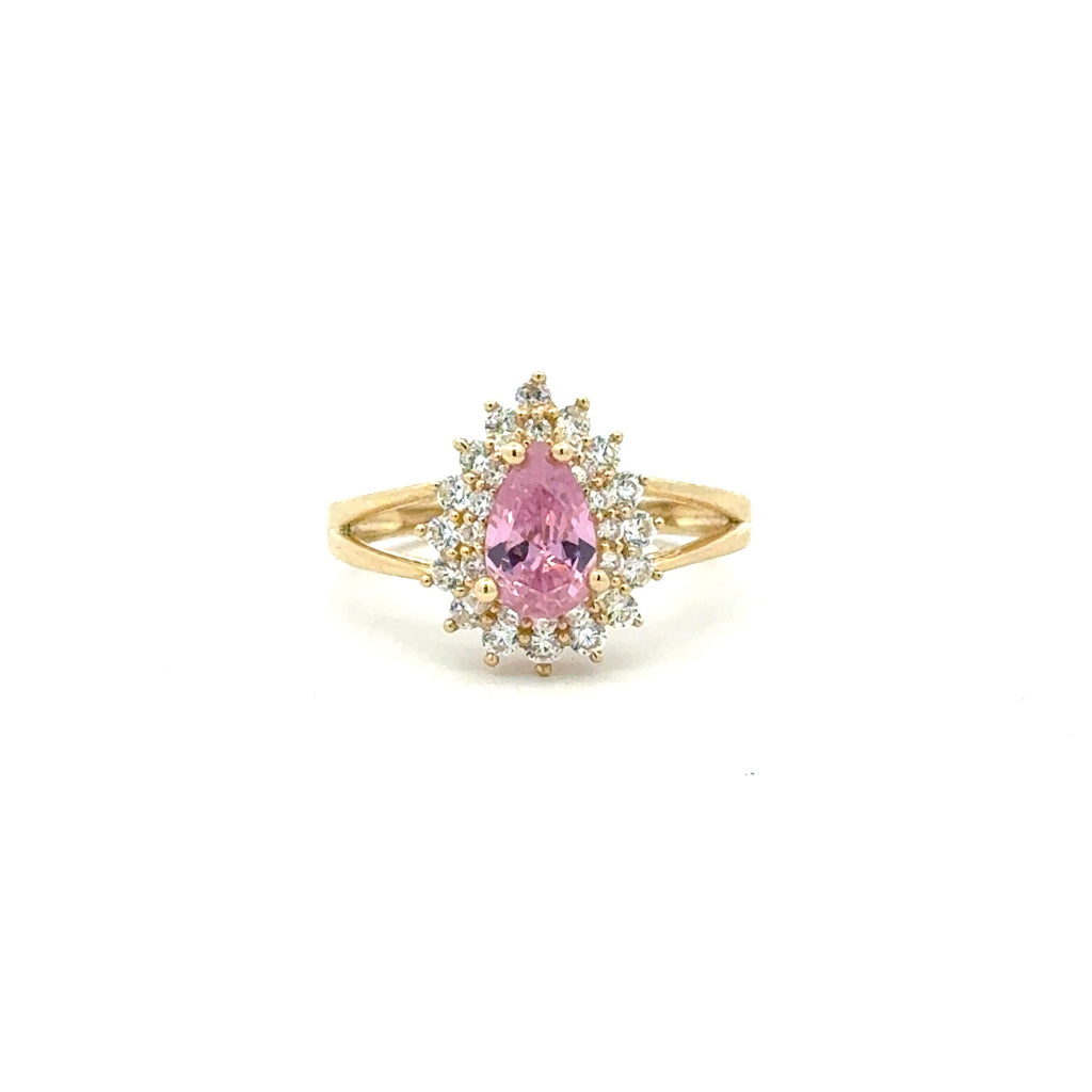 Ring Floral Women Rose Teardrop Stone 6.5 1.5mm 10K